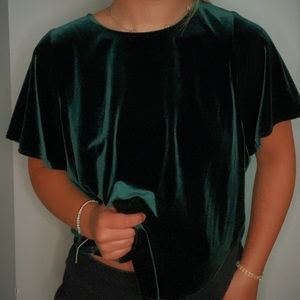 Madewell Velvet High Quality Cropped Green Shirt